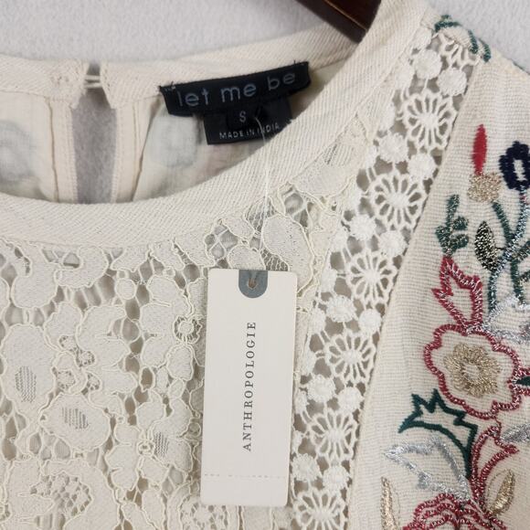 Anthropologie Let Me Be Victoria WMNS Lace Embroidered Mini Dress S Ivory NWT - Picture 5 of 16